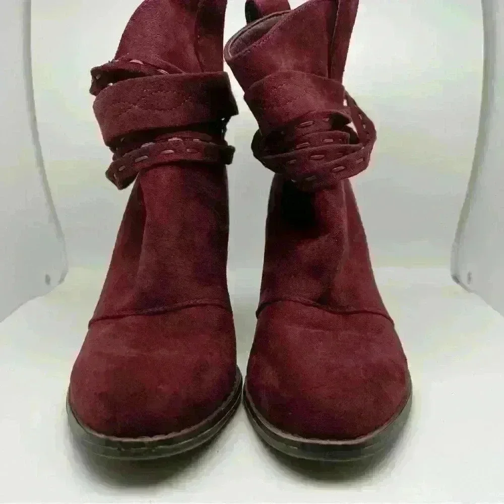 Cato Maroon Suede like Fabric Ankle Boots  Size 7